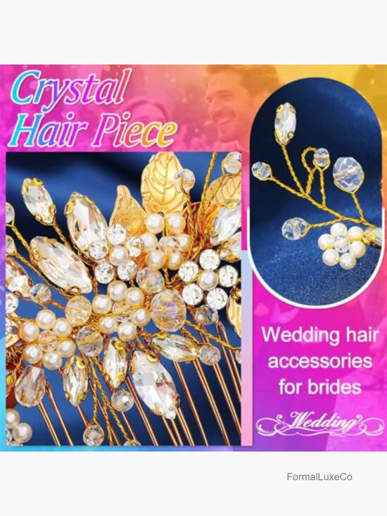 Pearl Crystal Leaf Bridal Hair Comb Wedding Hair Piece Side Comb Hair Accessory